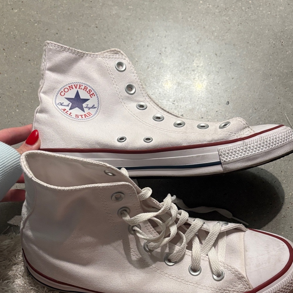 Converse Cream High-Top Sneakers with Red Accents
